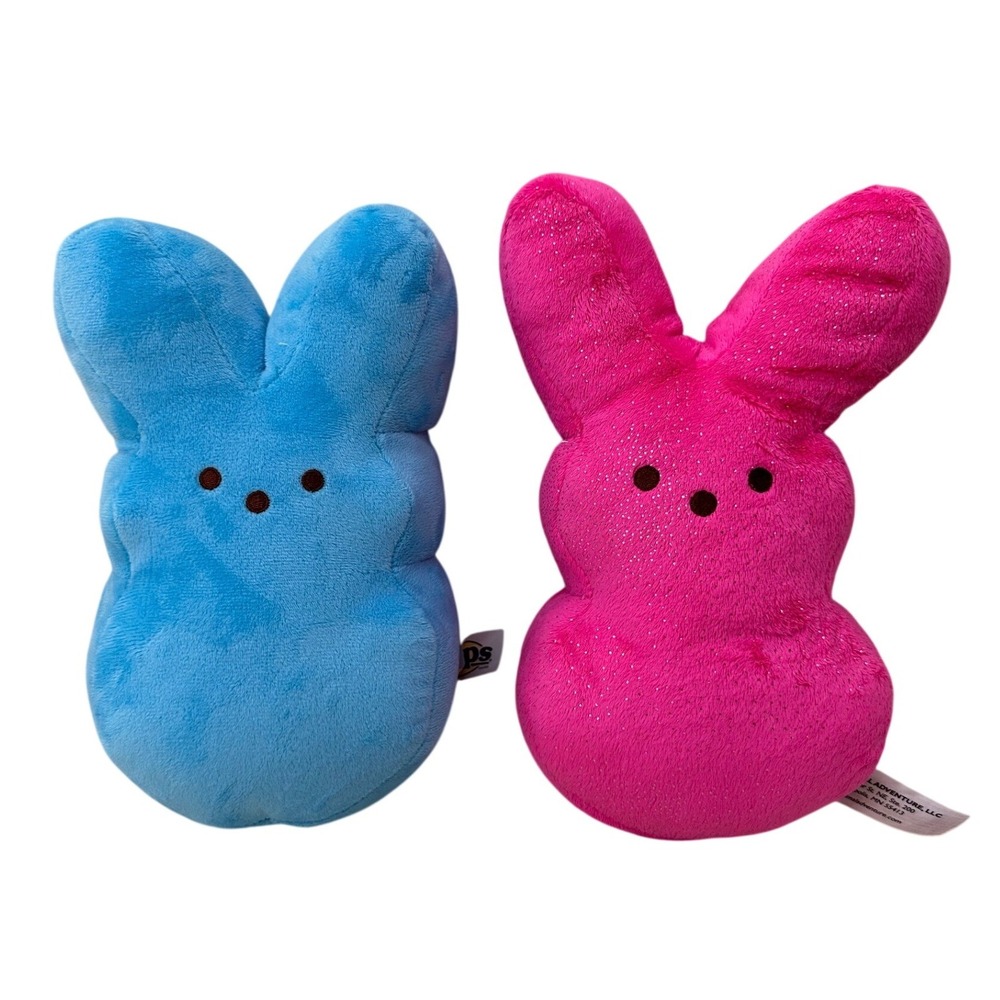 Peeps Plush Bunny Set Pink Sparkle Blue Stuffed Animal‎ Easter Toy Lovey 10 Inch